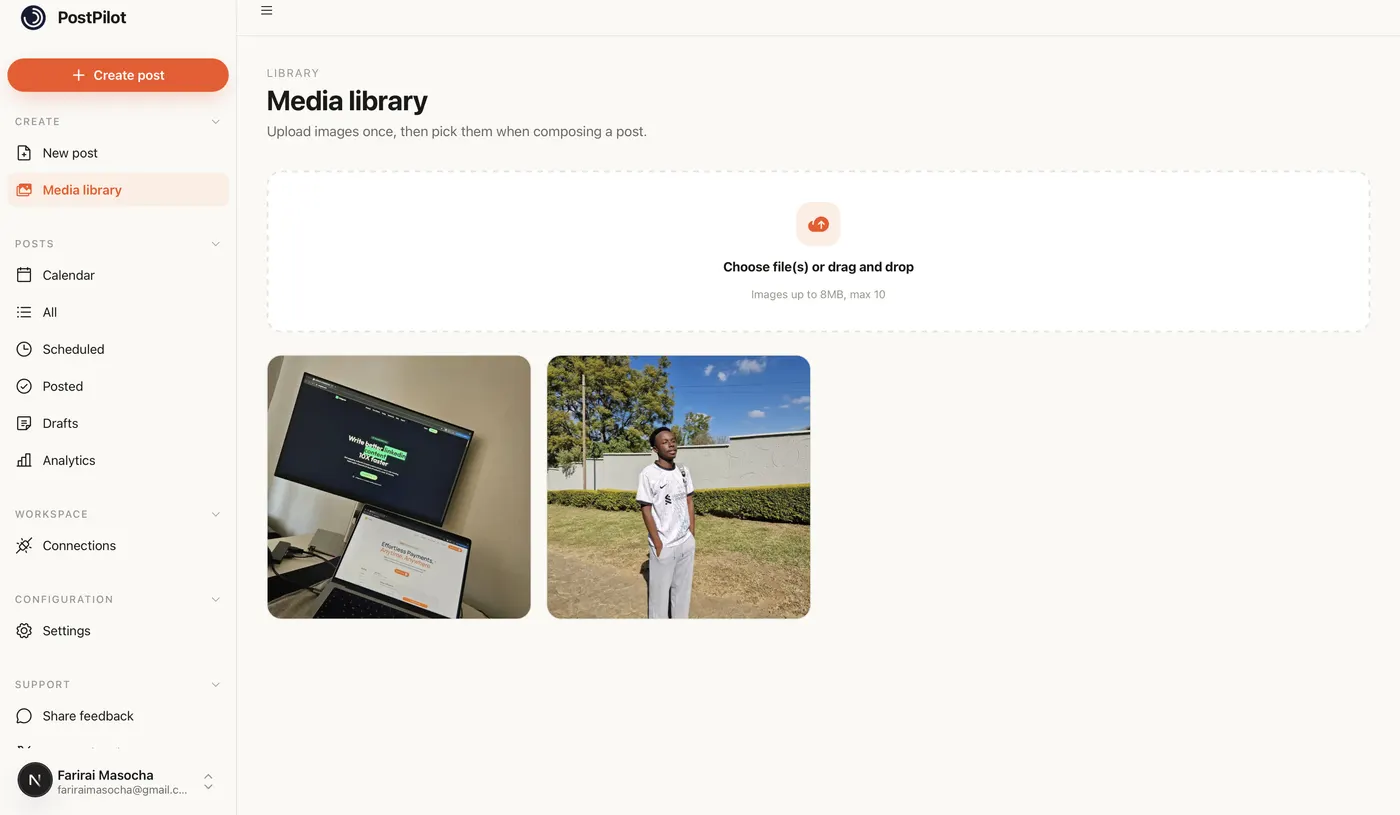 WriteOnce media library with images ready to schedule as Pinterest pins
