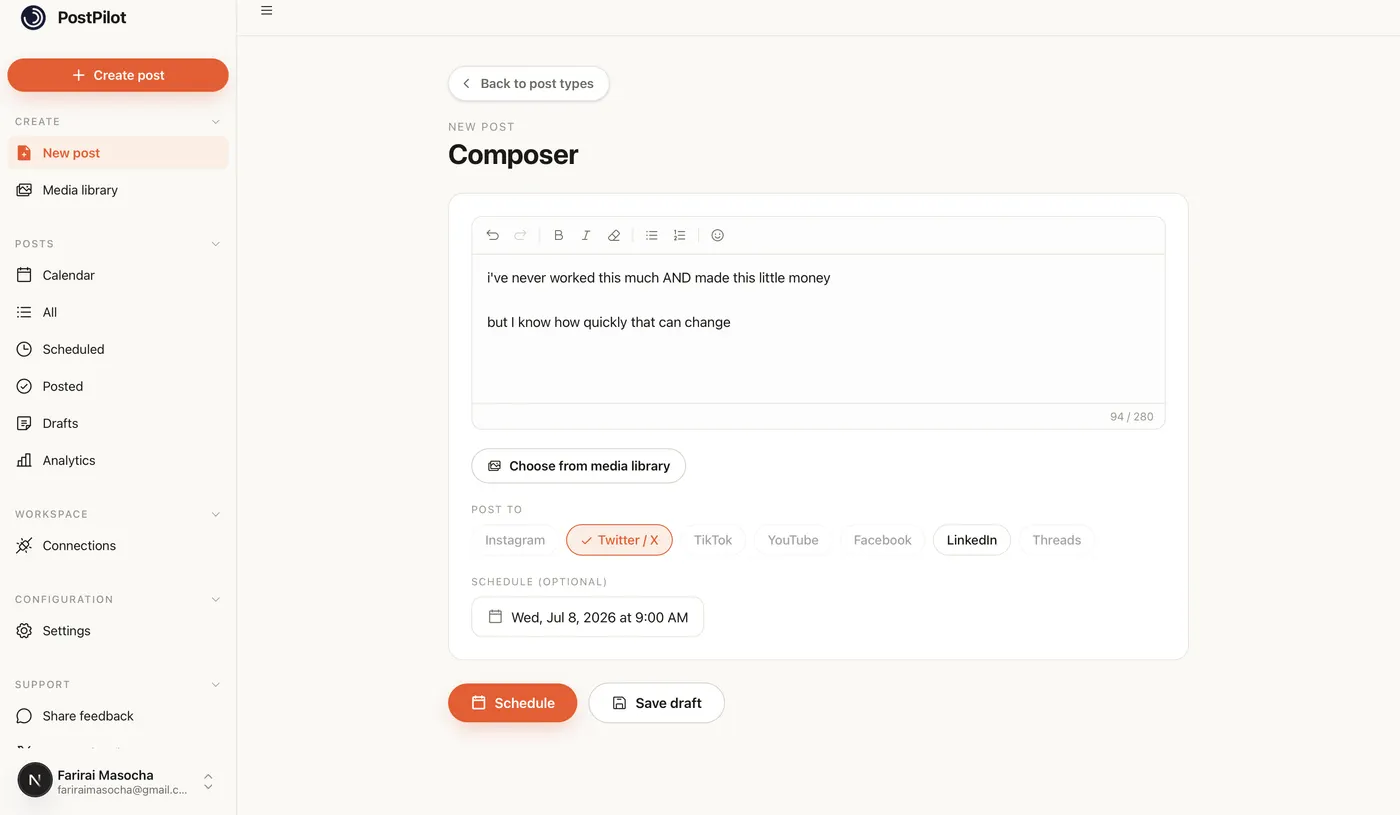 The WriteOnce composer with one caption and multiple platforms selected for a single publish